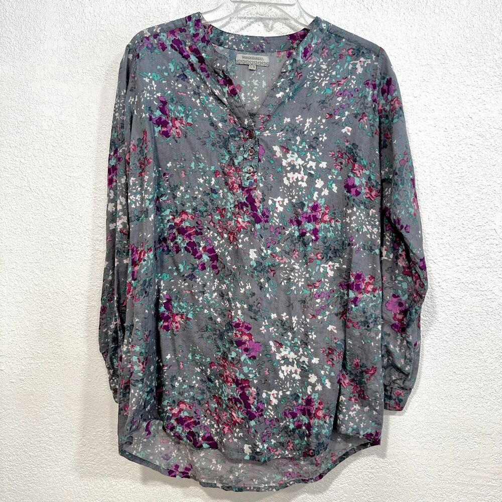 World Market V-NecK Top HoLo Hem Roll Tab Slvs MultiColor Cotton Size Small Med